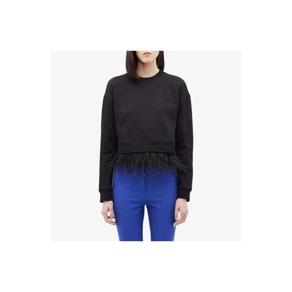 Derek Lam 10 Crosby Black Crewneck Ostrich Feather Hem Pullover Sweater Size S - Picture 1 of 9